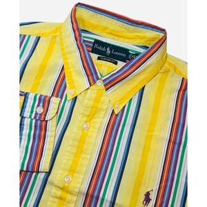 Ralph Lauren Men's XXL Custom Fit Yellow Striped Button Down Shirt Long Sleeve
